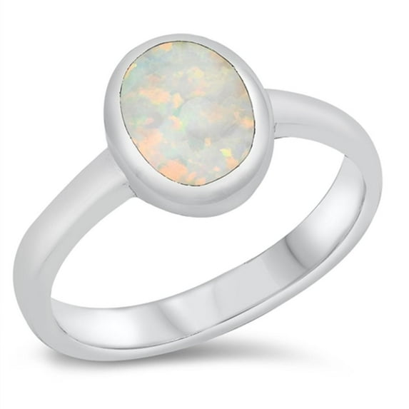 CHOOSE YOUR COLOR Traditional Ring White Simulated Opal .925 Sterling Silver Band CZ Female Size 6