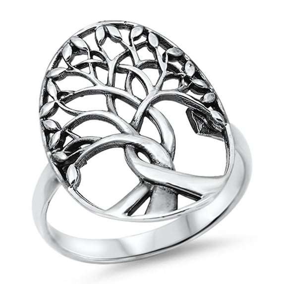 CHOOSE YOUR COLOR Tree of Life Branches Ring .925 Sterling Silver Band Jewelry Female Male Size 14