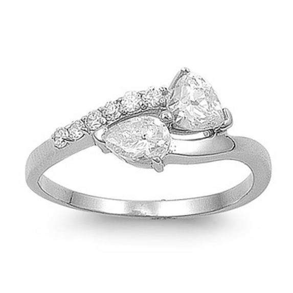 CHOOSE YOUR COLOR Trillion Teardrop Criss Cross Clear CZ Ring Sterling Silver Knot Band White Female Size 9