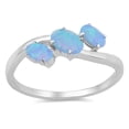 thumbnail image 1 of CHOOSE YOUR COLOR Triple Oval Blue Simulated Opal Ring .925 Sterling Silver Band CZ Female Size 10, 1 of 4