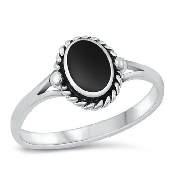 CHOOSE YOUR COLOR Vintage Bali Simulated Black Onyx Promise Ring .925 Sterling Silver Band CZ Female Size 4