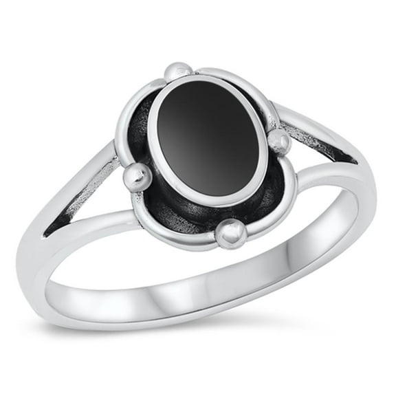 CHOOSE YOUR COLOR Vintage Bali Simulated Black Onyx Ring .925 Sterling Silver Band CZ Female Size 10