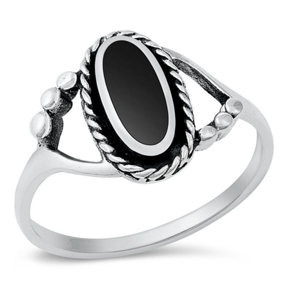 CHOOSE YOUR COLOR Vintage Bali Simulated Black Onyx Ring .925 Sterling Silver Band CZ Female Size 5