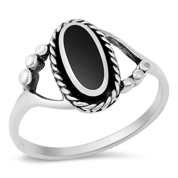 CHOOSE YOUR COLOR Vintage Bali Simulated Black Onyx Ring .925 Sterling Silver Band CZ Female Size 7