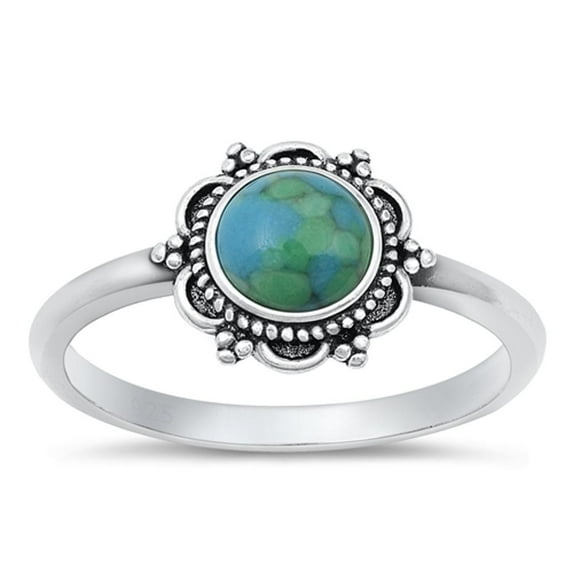 CHOOSE YOUR COLOR Vintage Bali Simulated Turquoise Ring .925 Sterling Silver Band Blue CZ Female Size 9