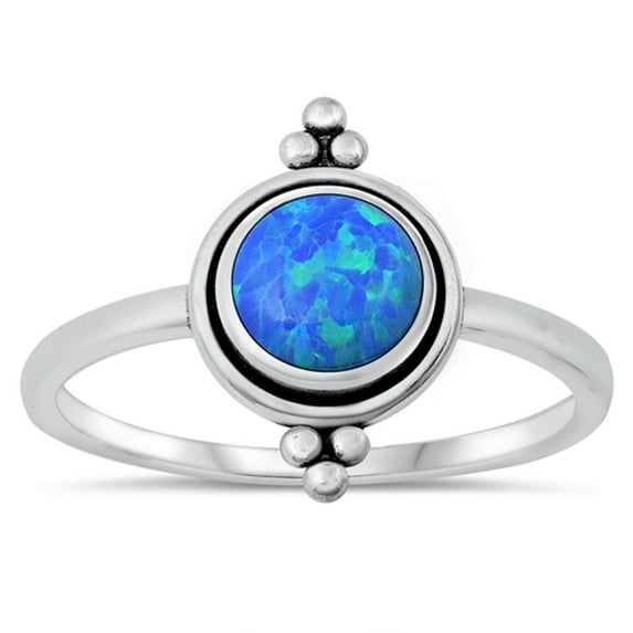 CHOOSE YOUR COLOR Vintage Blue Simulated Opal Ring .925 Sterling Silver Band CZ Female Size 5