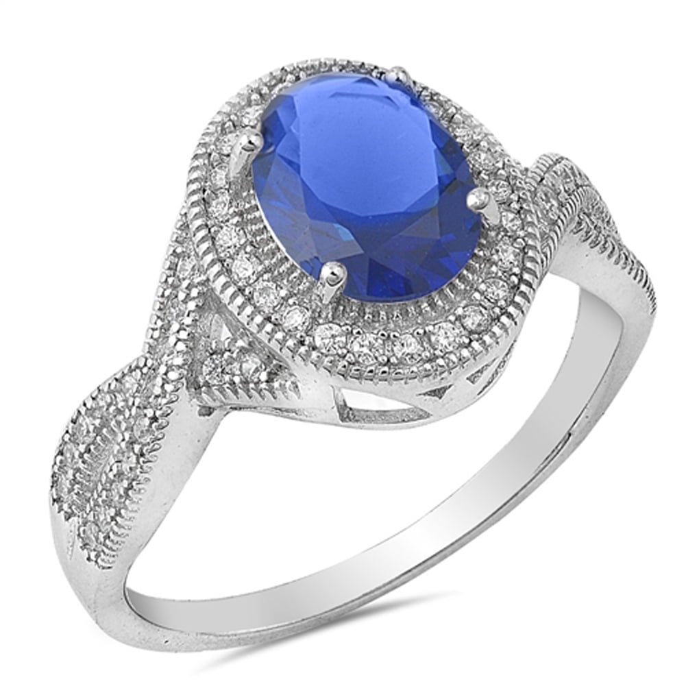 Vintage Oval Simulated Opal & CZ Ring In .925 Sterling Silver - Size 8