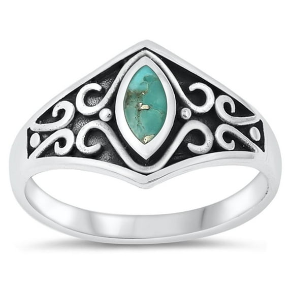 CHOOSE YOUR COLOR Vintage Celtic Simulated Turquoise Ring .925 Sterling Silver Band Blue CZ Female Size 6