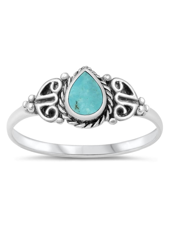 CHOOSE YOUR COLOR Vintage Celtic Simulated Turquoise Ring .925 Sterling Silver Band Blue CZ Female Size 7