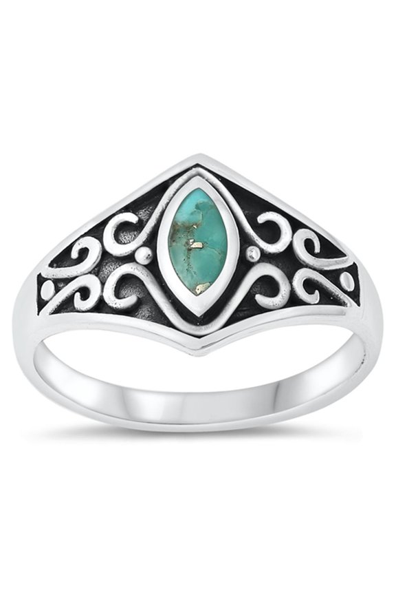 CHOOSE YOUR COLOR Vintage Celtic Simulated Turquoise Ring .925 Sterling Silver Band Blue CZ Female Size 7