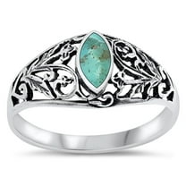 CHOOSE YOUR COLOR Vintage Filigree Simulated Turquoise Promise Ring .925 Sterling Silver Band Blue CZ Female Size 4