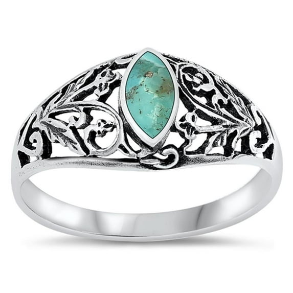 CHOOSE YOUR COLOR Vintage Filigree Simulated Turquoise Promise Ring .925 Sterling Silver Band Blue CZ Female Size 5