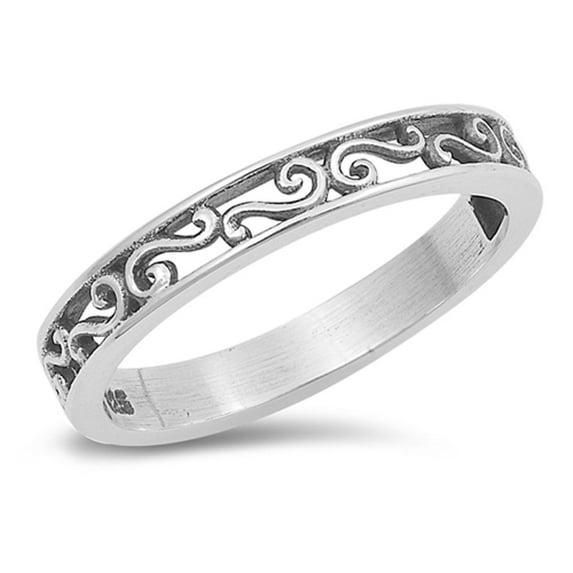 CHOOSE YOUR COLOR Vintage Filigree Swirl Stackable Wedding Ring 925 Sterling Silver Band Female Size 9