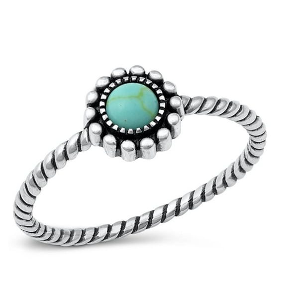 CHOOSE YOUR COLOR Vintage Flower Simulated Turquoise Ring .925 Sterling Silver Band Blue CZ Female Size 6