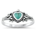 thumbnail image 1 of CHOOSE YOUR COLOR Vintage Heart Design Simulated Turquoise Ring .925 Sterling Silver Band Blue CZ Female Size 5, 1 of 4