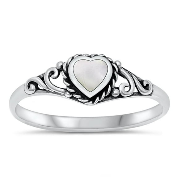 CHOOSE YOUR COLOR Vintage Heart Simulated Mother of Pearl Ring .925 Sterling Silver Band Female Size 6