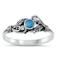thumbnail image 1 of CHOOSE YOUR COLOR Vintage Leaf Blue Simulated Opal Ring .925 Sterling Silver Band CZ Female Size 10, 1 of 4