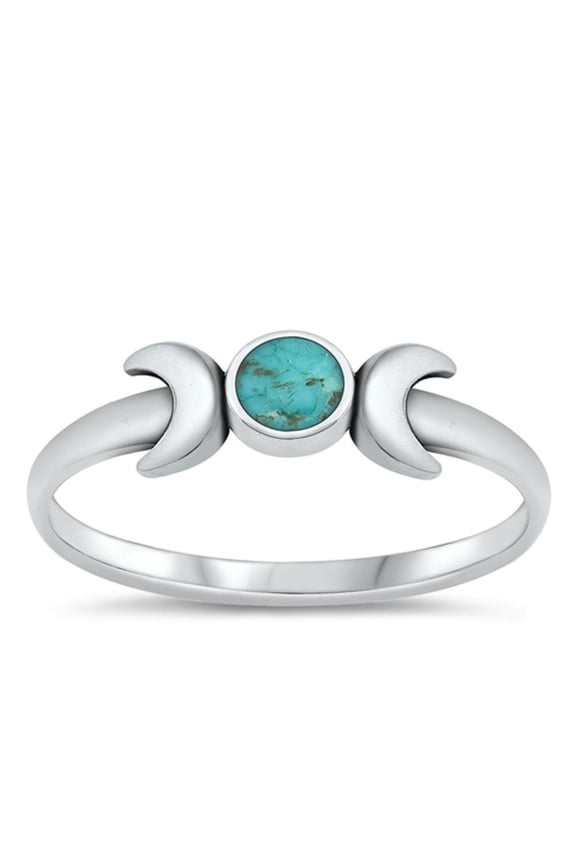 CHOOSE YOUR COLOR Vintage Moon Simulated Turquoise Ring .925 Sterling Silver Band Blue CZ Female Size 8