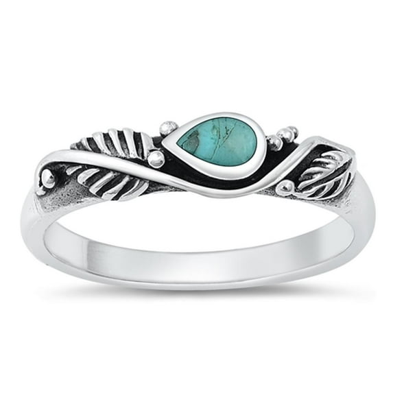 CHOOSE YOUR COLOR Vintage Pear Simulated Turquoise Ring .925 Sterling Silver Band Blue CZ Female Size 6