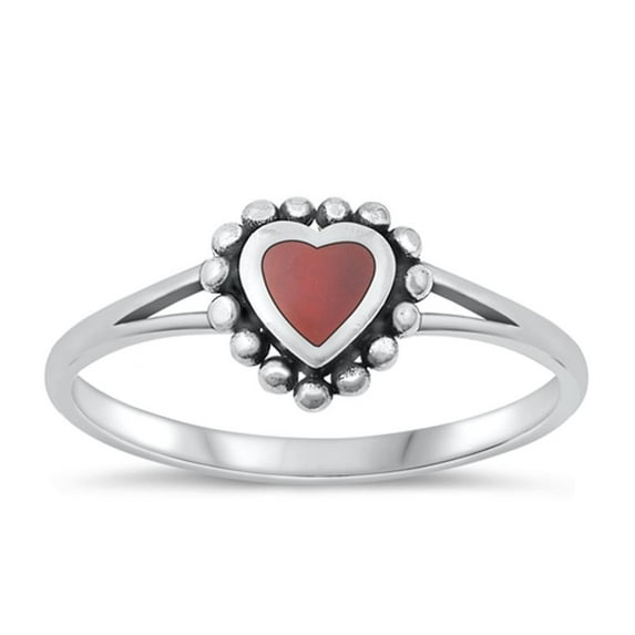 CHOOSE YOUR COLOR Vintage Ring .925 Sterling Silver Bali Style Heart Band Red CZ Female Size 7