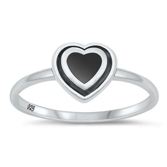 CHOOSE YOUR COLOR Vintage Ring .925 Sterling Silver Pulsating Heart Band Black CZ Female Size 8