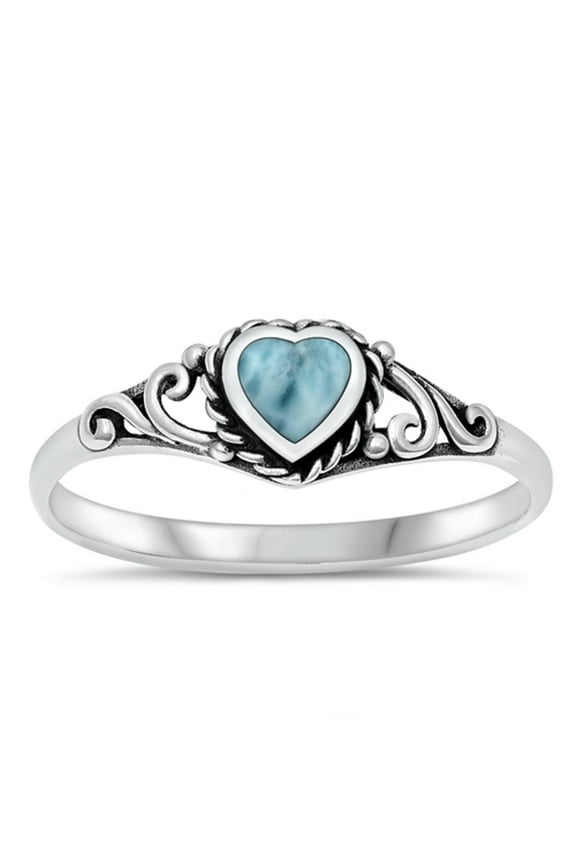 CHOOSE YOUR COLOR Vintage Rope Halo Heart Ring Larimar .925 Sterling Silver Band Jewelry Female Size 6