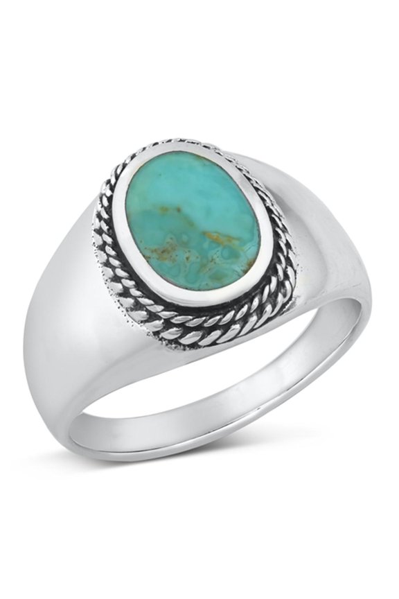 CHOOSE YOUR COLOR Vintage Rope Simulated Turquoise Ring .925 Sterling Silver Band Blue CZ Female Size 10