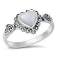 thumbnail image 1 of CHOOSE YOUR COLOR Vintage Simulated Mother of Pearl Heart Promise Ring .925 Sterling Silver Band Female Size 8, 1 of 4