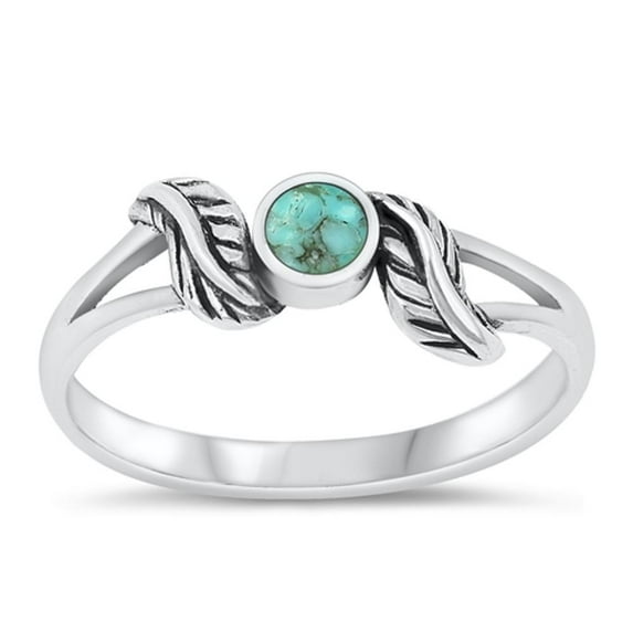 CHOOSE YOUR COLOR Vintage Simulated Turquoise Leaf Ring .925 Sterling Silver Band Blue CZ Female Size 10