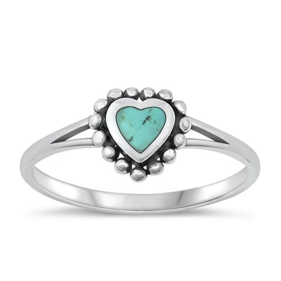 CHOOSE YOUR COLOR Vintage Simulated Turquoise Ring .925 Sterling Silver Bali Style Heart Band Blue CZ Female Size 6