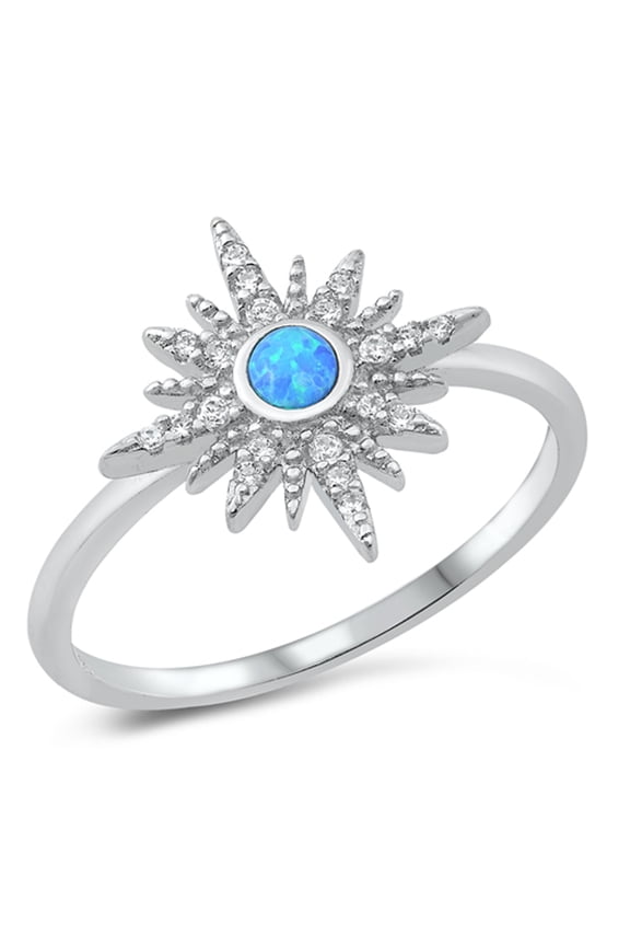 CHOOSE YOUR COLOR Vintage Style Elegant Sun Burst Ring .925 Sterling Silver Band White CZ Female Size 8