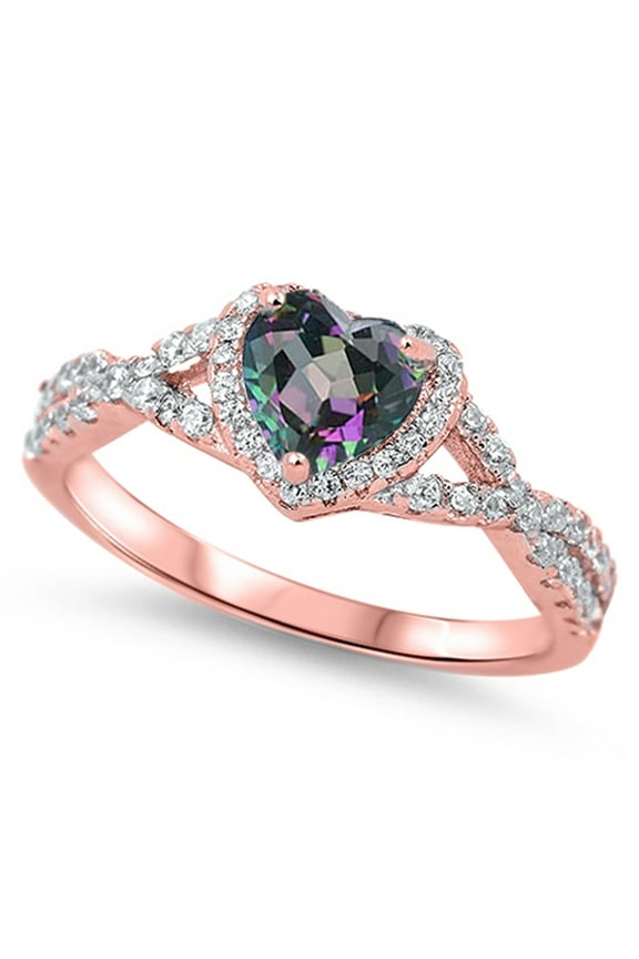 CHOOSE YOUR COLOR Vintage Style Rose Gold-Tone Heart Sterling Silver Ring Black CZ Female Size 4
