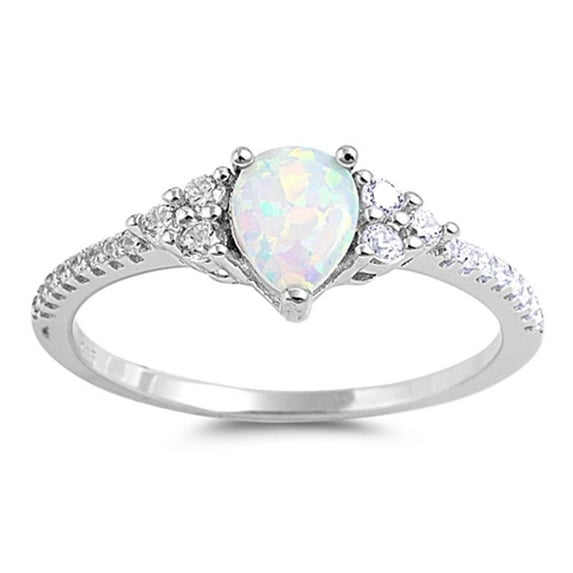 CHOOSE YOUR COLOR Vintage Style White Simulated Opal Ring .925 Sterling Silver CZ Female Size 11