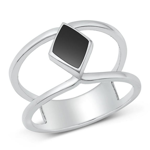 CHOOSE YOUR COLOR Vintage Thumb Simulated Black Onyx Promise Ring .925 Sterling Silver Band CZ Female Size 9