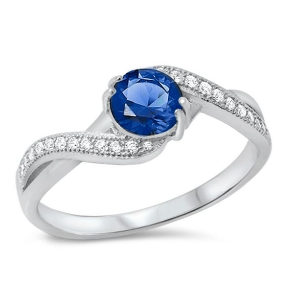 CHOOSE YOUR COLOR Vintage Wave Promise Ring Blue Simulated Sapphire .925 Sterling Silver Band CZ Female Size 10
