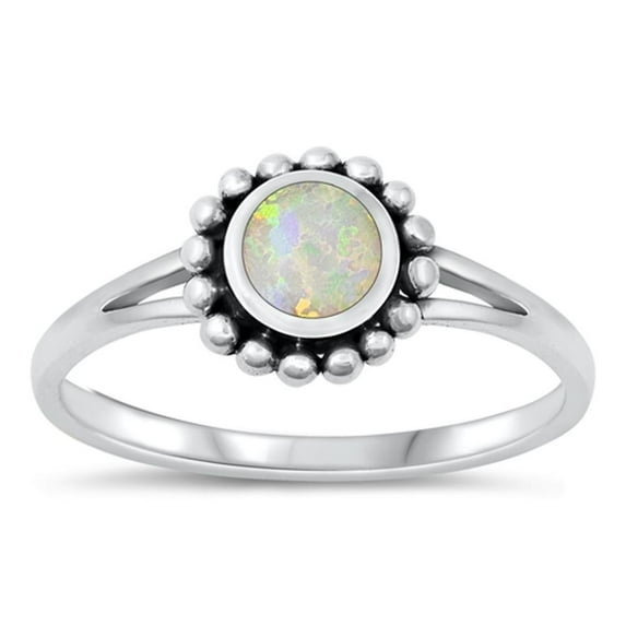 CHOOSE YOUR COLOR Vintage White Simulated Opal Ring .925 Sterling Silver Flower Band CZ Female Size 9