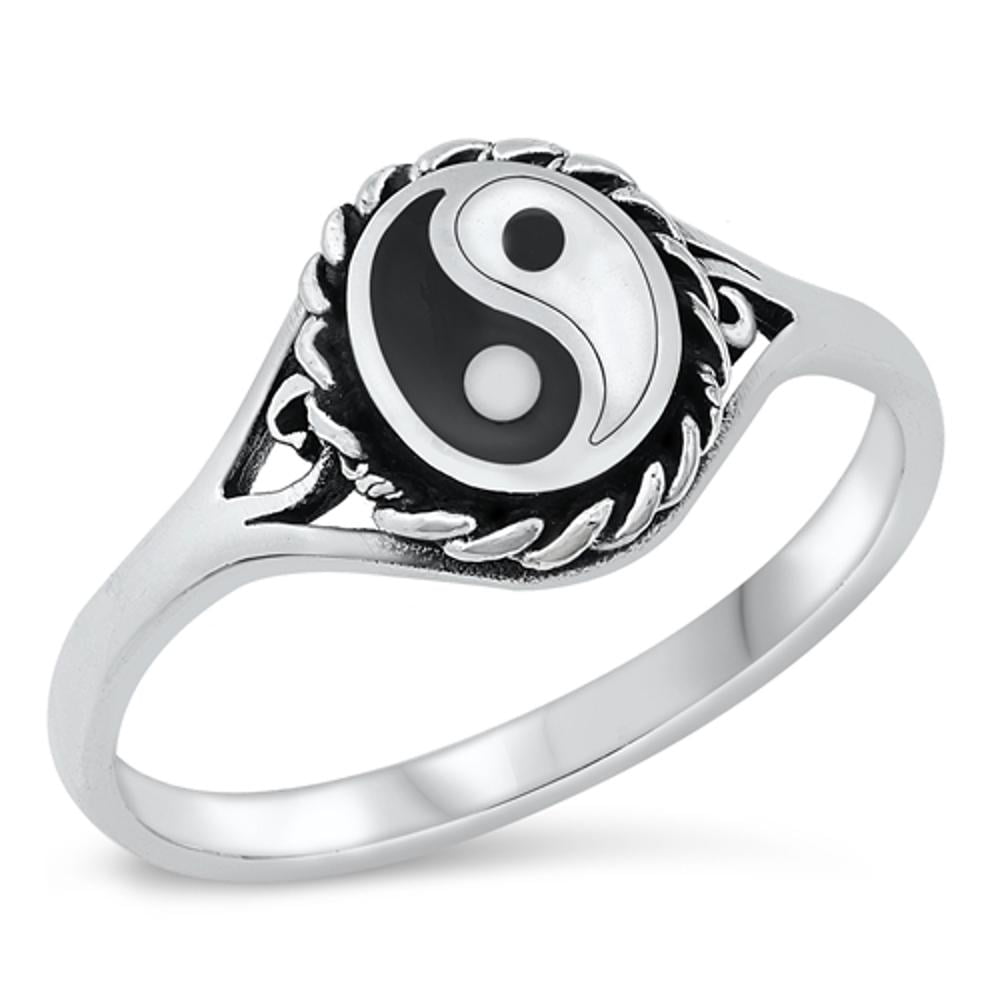 CHOOSE YOUR COLOR Vintage Yin Yang Ring .925 Sterling Silver Band Jewelry Female Male Size 4