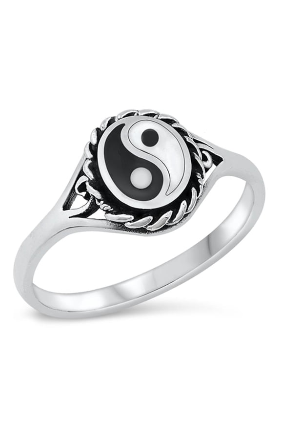 CHOOSE YOUR COLOR Vintage Yin & Yang Ring .925 Sterling Silver Band Jewelry Female Male Size 5