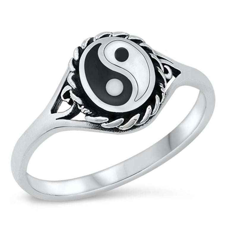 CHOOSE YOUR COLOR Vintage Yin Yang Ring .925 Sterling Silver Band Jewelry Female Male Size 9