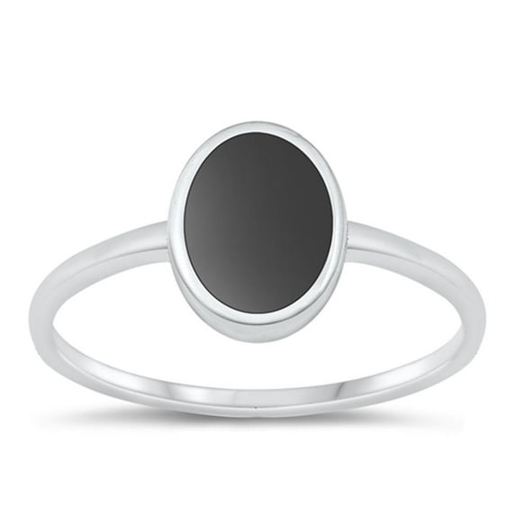 CHOOSE YOUR COLOR Vogue Ring 925 Sterling Silver Oval Black Simulated Agate Band CZ Female Size 9