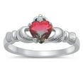 thumbnail image 1 of CHOOSE YOUR COLOR Watermelon Claddagh Promise Ring .925 Sterling Silver Band Red CZ Female Size 4, 1 of 4