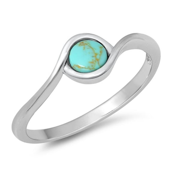 CHOOSE YOUR COLOR Wave Modern Simulated Turquoise Ring .925 Sterling Silver Band Blue CZ Female Size 6