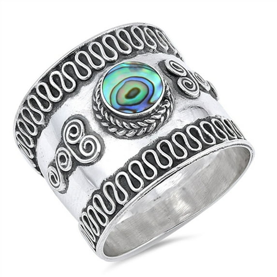 CHOOSE YOUR COLOR Wave Swirl Abalone Wide Thin Bali Ring .925 Sterling Silver Band Jewelry Female Size 6