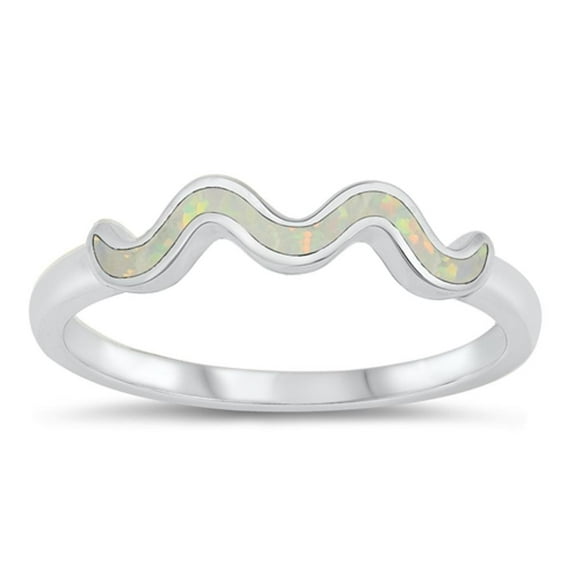 CHOOSE YOUR COLOR Wavy Minimalist White Simulated Opal Ring .925 Sterling Silver Band CZ Female Size 10
