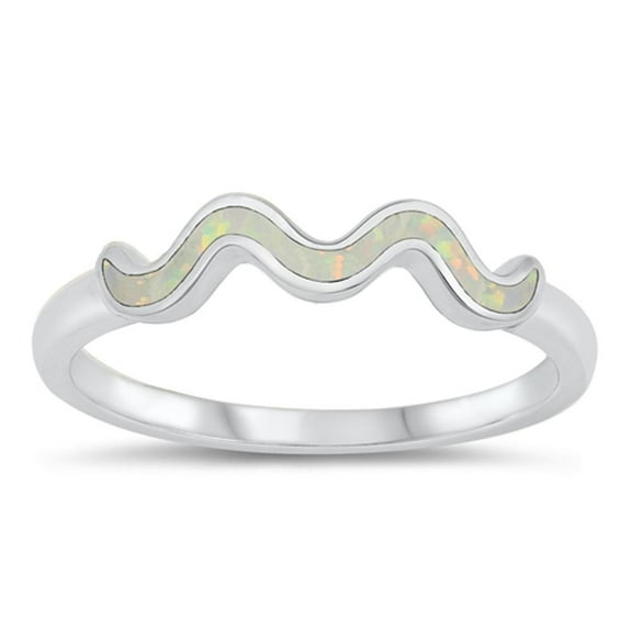 CHOOSE YOUR COLOR Wavy Minimalist White Simulated Opal Ring .925 Sterling Silver Band CZ Female Size 5
