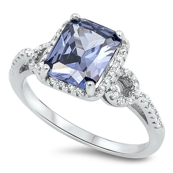 CHOOSE YOUR COLOR Wedding Blue Simulated Sapphire Halo Promise Ring .925 Sterling Silver Band CZ Female Size 9