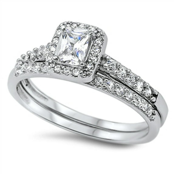 CHOOSE YOUR COLOR Wedding Set White Halo Ring .925 Sterling Silver Band Cubic Zirconia Female Size 8