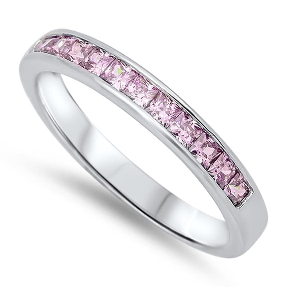 CHOOSE YOUR COLOR Wedding Stackable Band Pink CZ Ring .925 Sterling Silver Female Size 10