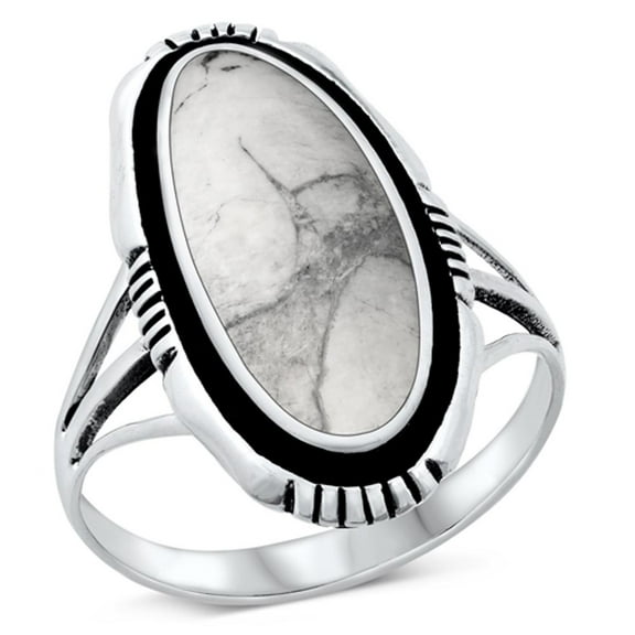 CHOOSE YOUR COLOR White Buffalo Simulated Turquoise Cocktail Ring .925 Sterling Silver Band CZ Female Size 6