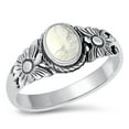 thumbnail image 1 of CHOOSE YOUR COLOR White Buffalo Simulated Turquoise Flower Ring .925 Sterling Silver Band CZ Female Size 10, 1 of 4
